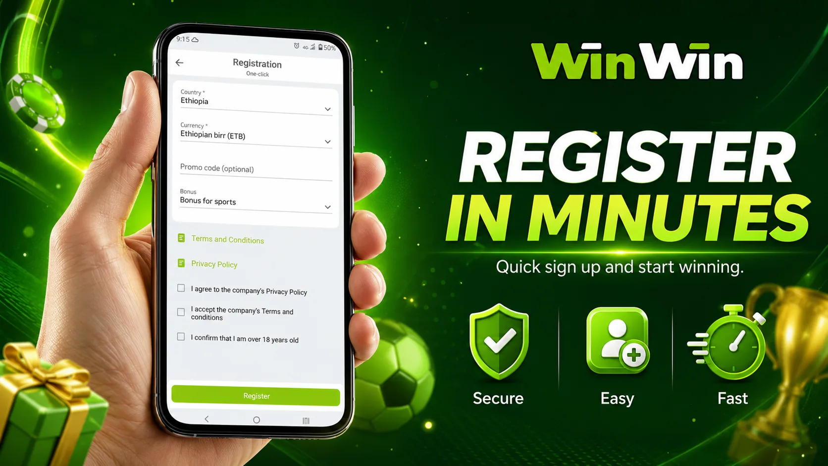 Winwinbet registration screen with account creation form