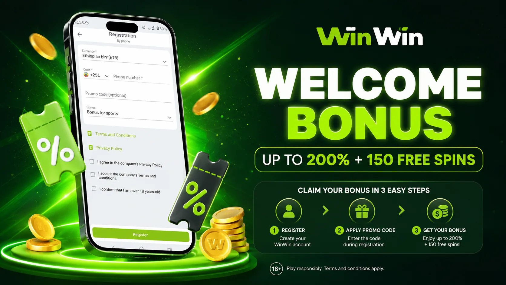 Winwinbet welcome bonus promotion screen